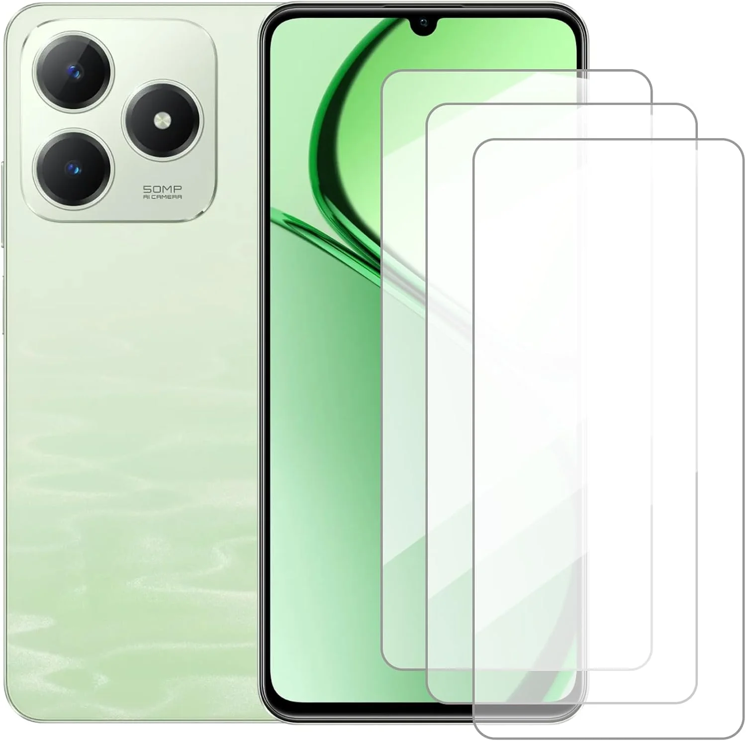 محافظ صفحه نمایش Damolong سازگار با Realme C63 4G (6.74 اینچ) [بسته 3 عددی] محافظ صفحه نمایش شیشه ای حرارت دیده مناسب برای Realme C63 4G