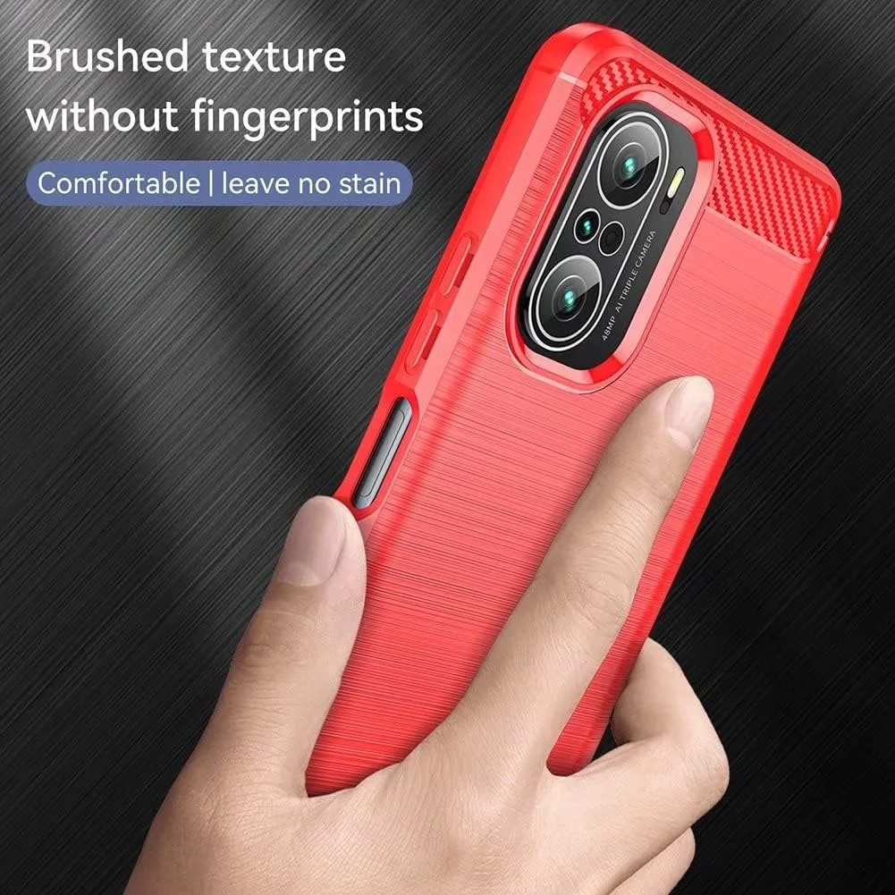 قاب محافظ گوشی QINOUK برای Realme C35، طراحی بافت برس خورده [ضد ضربه] [ضد اثر انگشت]، قاب ساخته شده از مواد TPU انعطاف پذیر به همراه محافظ صفحه نمایش شیشه ای حرارت دیده [2 عددی] سازگار با Realme C35 - قرمز