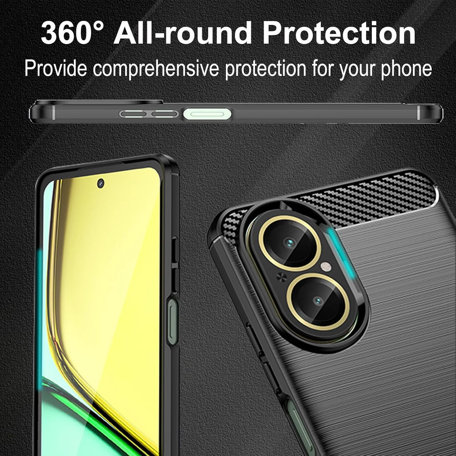 کاور کاناپیکا برای گوشی ریلمی C67 4G به همراه 2 عدد محافظ صفحه نمایش شیشه ای، کاور فوق العاده نازک [طرح فیبر کربن] [ضد ضربه] کاور محافظ سبک وزن گوشی موبایل