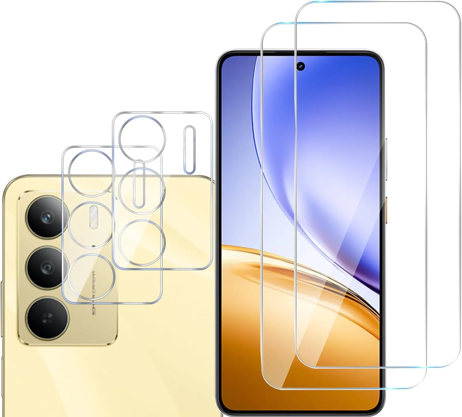MGUEIAO [بسته 2+2 سازگار با Realme C75 5G، محافظ صفحه نمایش شیشه ای و محافظ لنز دوربین، فیلم شیشه ای حرارت دیده تمام صفحه HD [ضد خرد شدن]