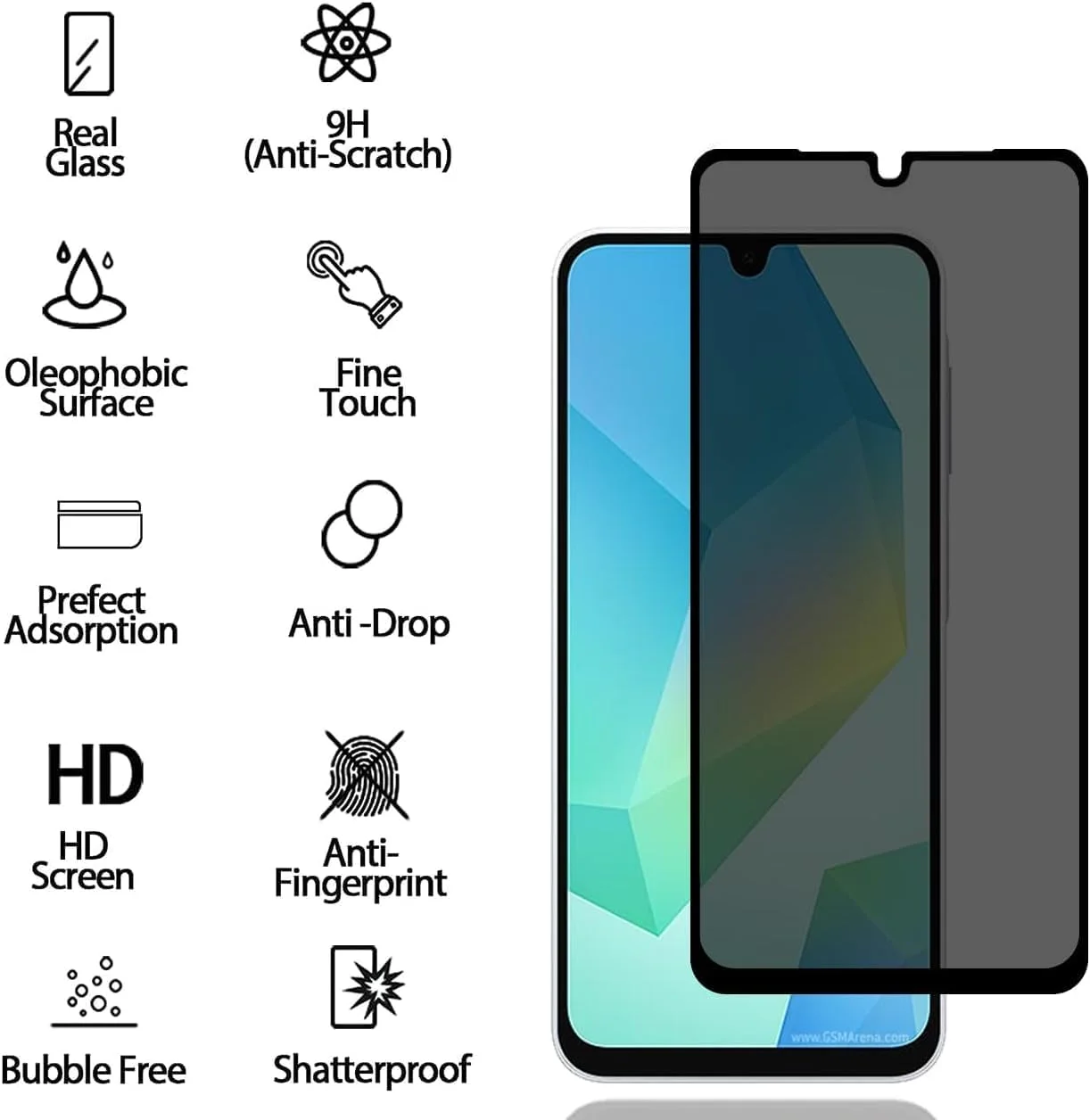 [بسته 2 عددی] محافظ صفحه نمایش ضد جاسوسی سازگار با Realme Note 60X - شیشه محافظ حریم خصوصی، فیلم شیشه ای سه بعدی، محافظ ضد خش با سختی 9H، محافظ صفحه نمایش حریم خصوصی