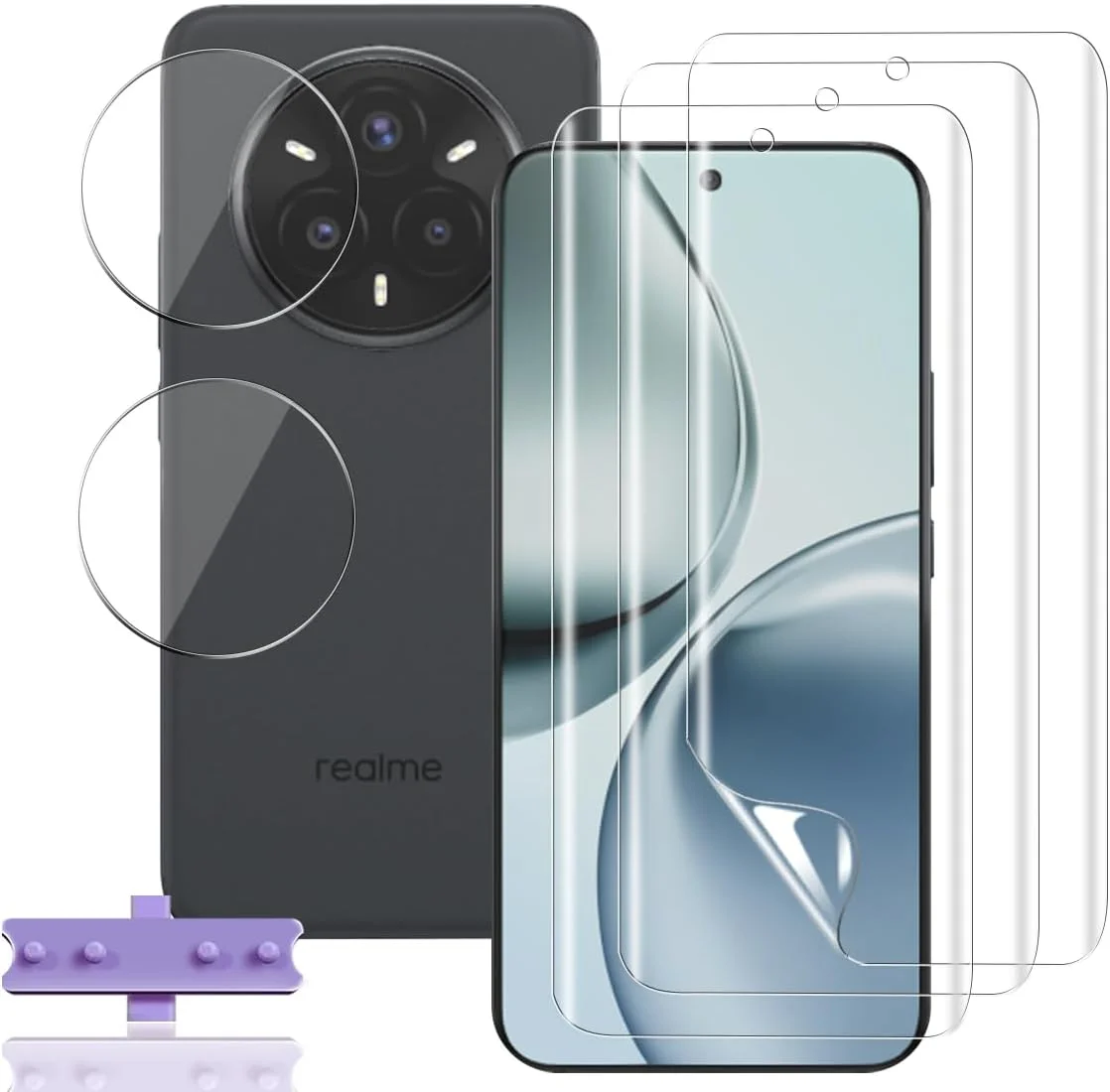 محافظ صفحه نمایش 3+2 تکه Rnnmeeko برای Realme 14 Pro+ 5G/14 Pro Plus 5G (غیر شیشه حرارت دیده) فیلم TPU انعطاف پذیر + محافظ دوربین عقب، محافظ صفحه نمایش HD Ultra