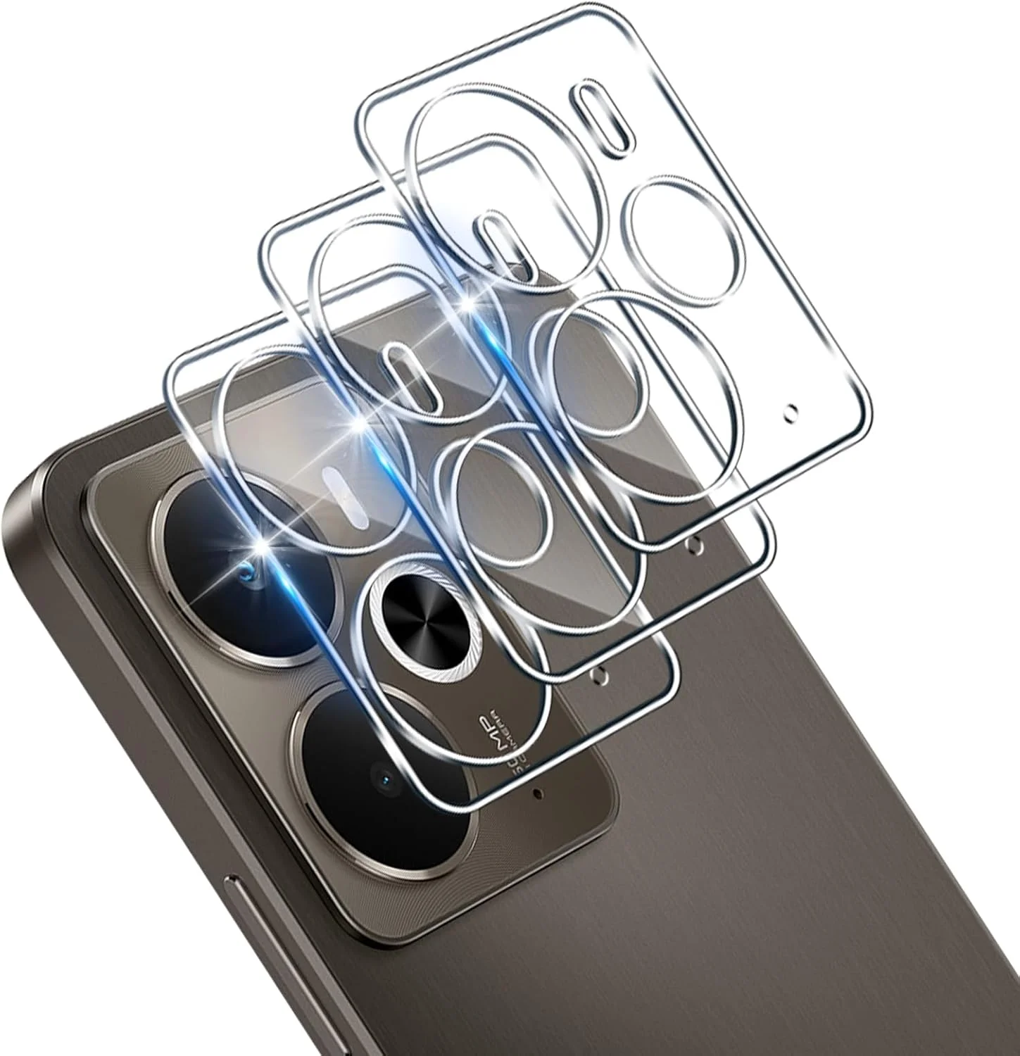 محافظ لنز دوربین Xunzii بسته 3 عددی مناسب برای Realme 14 5G / Realme 14T، شیشه حرارت دیده، سختی 9H، فیلم محافظ لنز ضد خش، فیلم شیشه ای لنز شفاف HD، محافظ دوربین عقب ضد خش