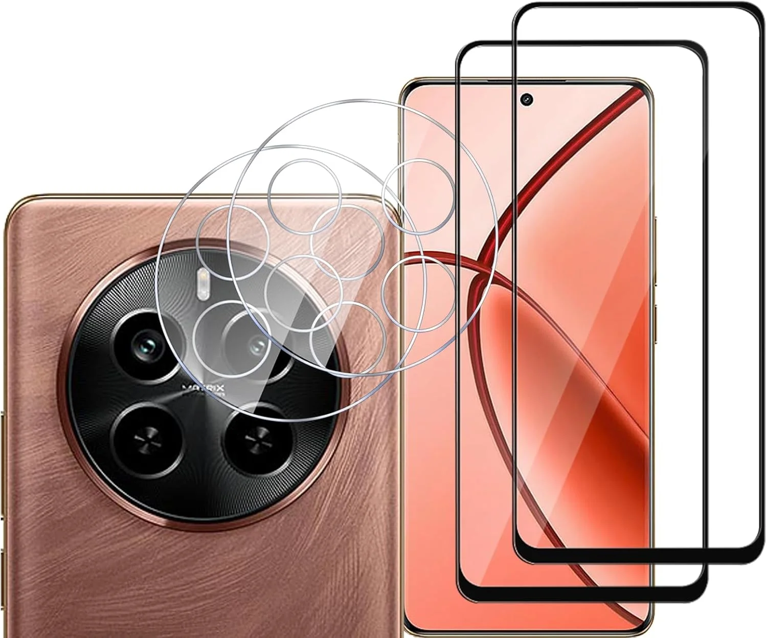 GMUJIAO [بسته 2+2 عددی] سازگار با Realme P1، شامل محافظ صفحه نمایش شیشه ای حرارت دیده و محافظ لنز دوربین، محافظ شیشه ای حرارت دیده [بدون حباب] [شفافیت HD] - مشکی