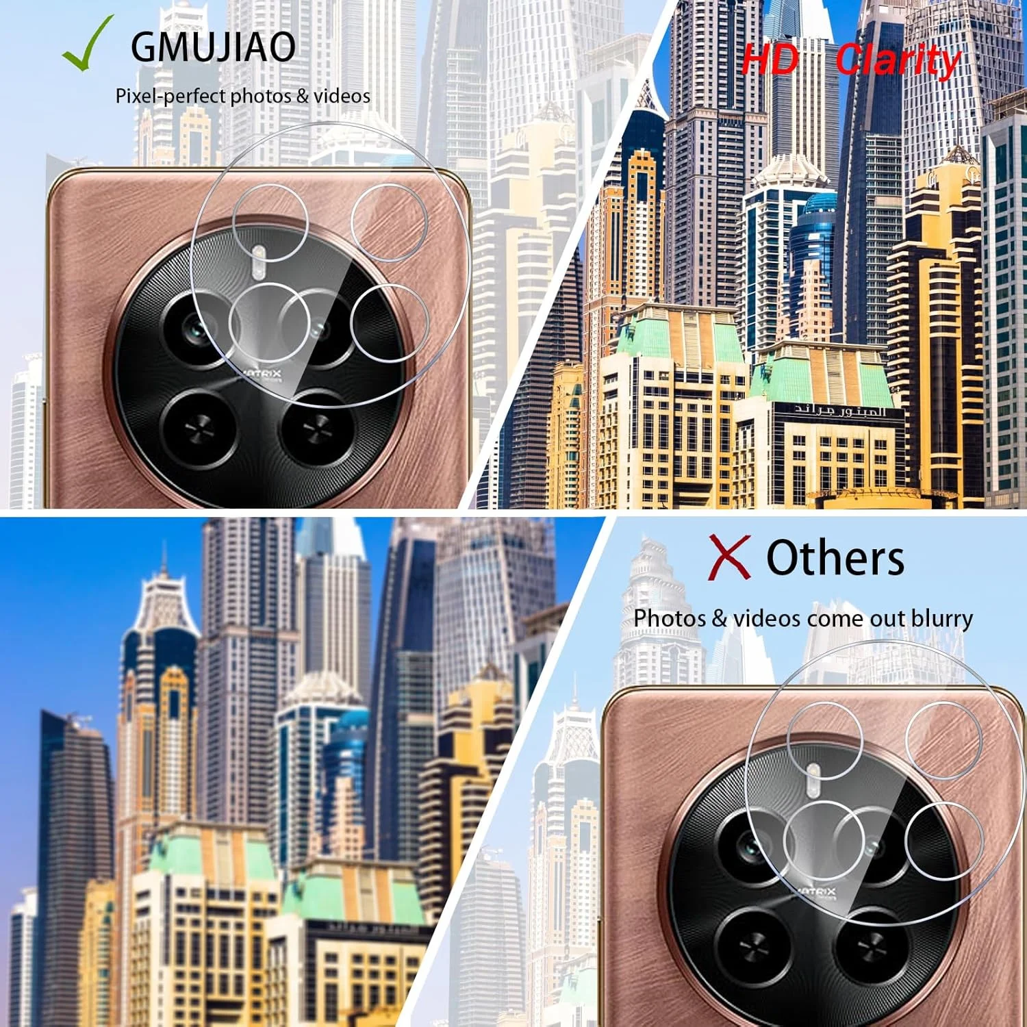 GMUJIAO [بسته 2+2 عددی] سازگار با Realme P1، شامل محافظ صفحه نمایش شیشه ای حرارت دیده و محافظ لنز دوربین، محافظ شیشه ای حرارت دیده [بدون حباب] [شفافیت HD] - مشکی