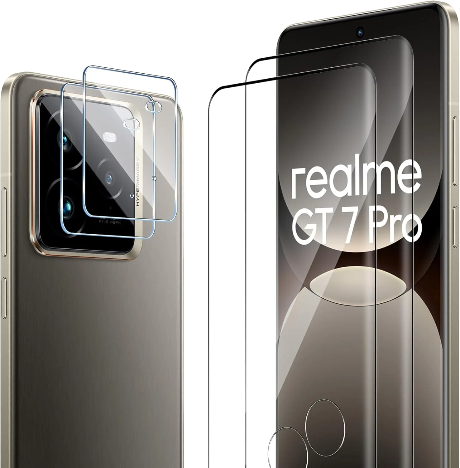 محافظ صفحه نمایش ELYCO سازگار با Realme GT7 Pro/GT 7 Pro 5G، شیشه حرارت دیده، بسته 2 عددی شیشه محافظ سه بعدی و 2 عدد فیلم محافظ دوربین، سختی 9H ضد خش، محافظ دوربین شفاف HD