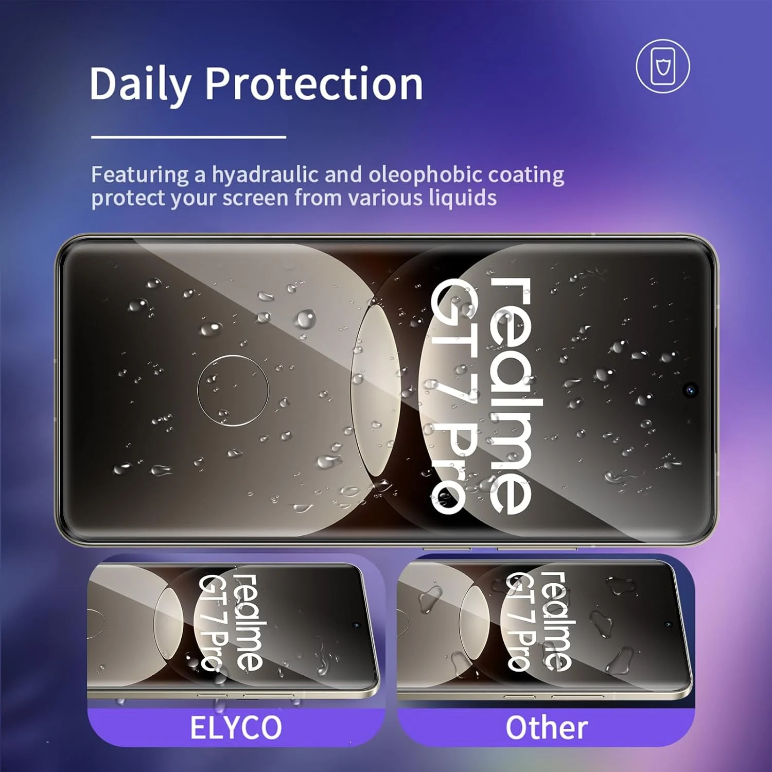 محافظ صفحه نمایش ELYCO سازگار با Realme GT7 Pro/GT 7 Pro 5G، شیشه حرارت دیده، بسته 2 عددی شیشه محافظ سه بعدی و 2 عدد فیلم محافظ دوربین، سختی 9H ضد خش، محافظ دوربین شفاف HD