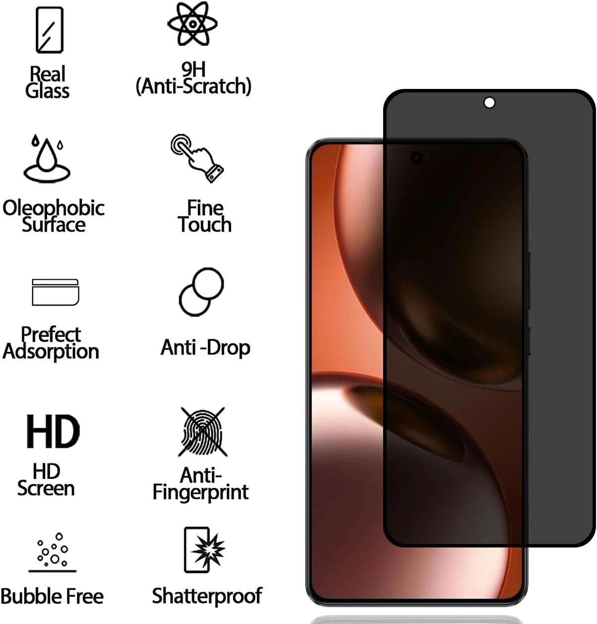 محافظ صفحه نمایش حریم خصوصی شیشه ای برای Realme GT 7/Realme GT 7T [2 عدد]، محافظ صفحه نمایش ضد جاسوسی، محافظ صفحه نمایش حریم خصوصی، سختی 9H، ضد خش، محافظ صفحه نمایش حریم خصوصی برای Realme GT 7/7T