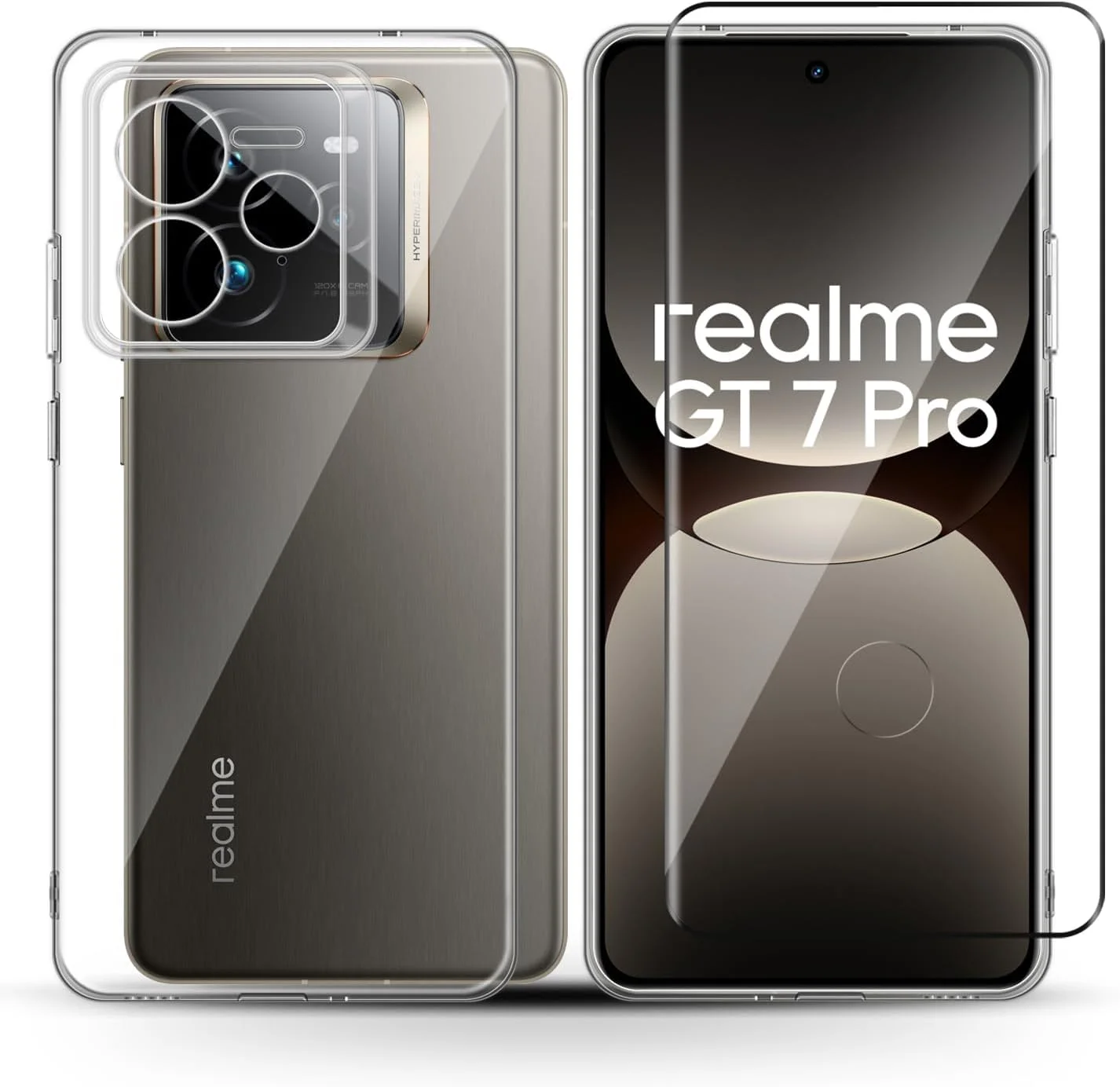 کاور سیلیکونی Holilo به همراه محافظ صفحه نمایش برای Realme GT 7 Pro، شیشه حرارت دیده HD با سختی 9H، کاور موبایل باریک و نرم مقاوم در برابر خراش