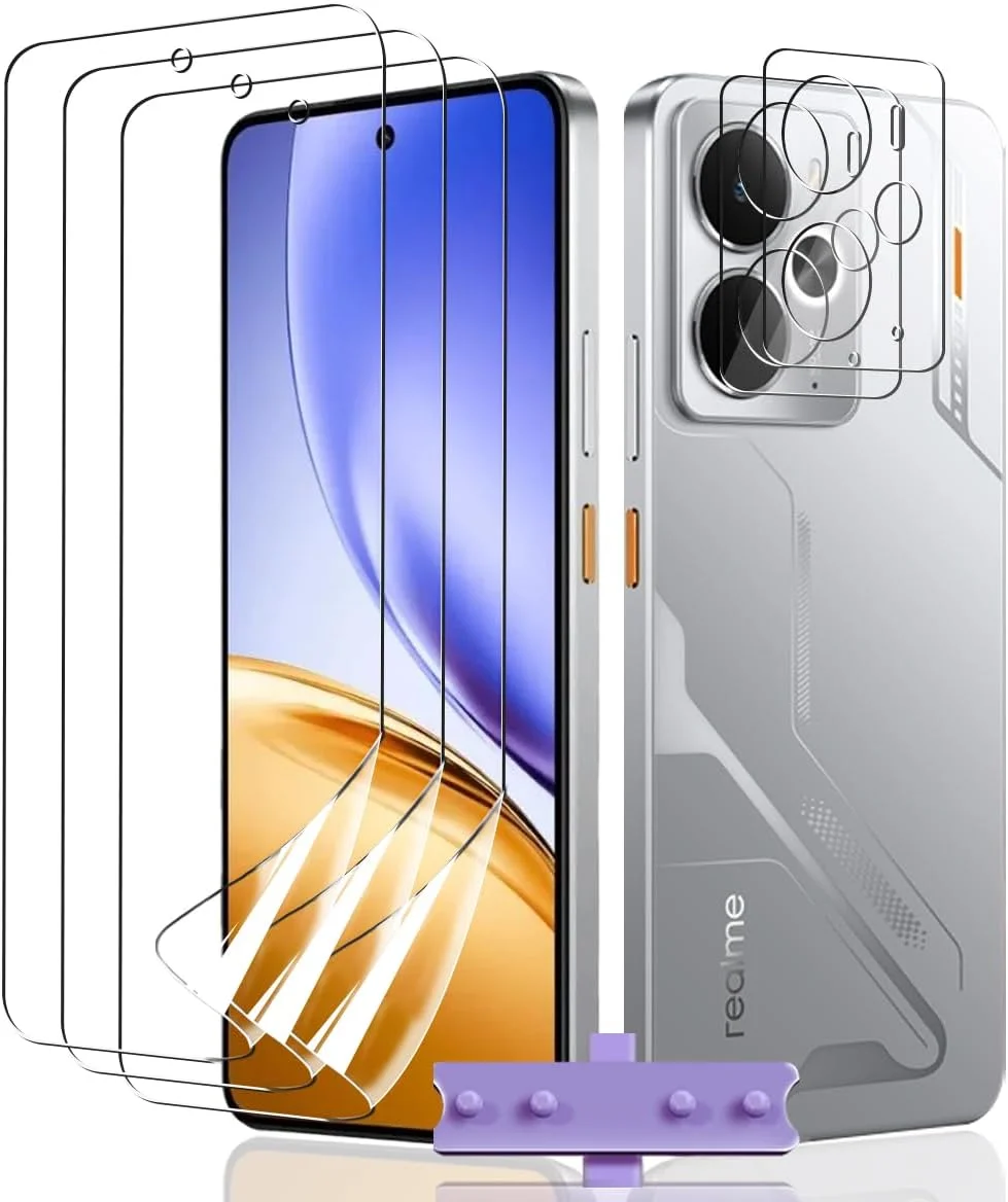 محافظ صفحه نمایش TPU نرم Teenrpov (3+2 تکه) برای Realme 14 5G/Realme 14T [غیر شیشه ای] + محافظ لنز دوربین شیشه ای، محافظ صفحه نمایش ضد خش HD برای Realme 14 5G/Realme 14T