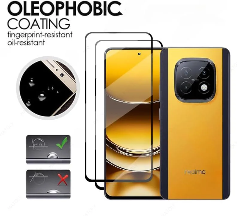 محافظ صفحه نمایش Gruattreay [2 عددی] برای Realme Narzo 70 Turbo (2024)، شیشه حرارت دیده 9H، ضد خش با وضوح بالا، بدون حباب، فیلم محافظ صفحه نمایش HD