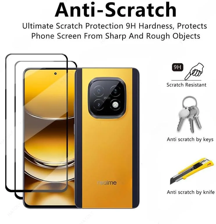 محافظ صفحه نمایش Gruattreay [2 عددی] برای Realme Narzo 70 Turbo (2024)، شیشه حرارت دیده 9H، ضد خش با وضوح بالا، بدون حباب، فیلم محافظ صفحه نمایش HD