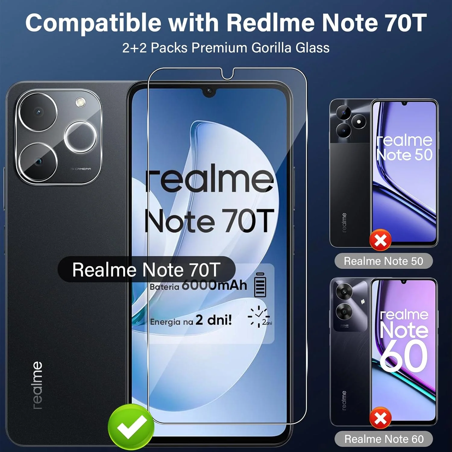 محافظ صفحه نمایش Funrae برای Realme Note 70T 70 T از جنس شیشه حرارت دیده با محافظ دوربین، 2 عدد فیلم 0.33 میلی متری با سختی 9H و 2 عدد محافظ دوربین فوق شفاف، محافظ صفحه نمایش ضد خش