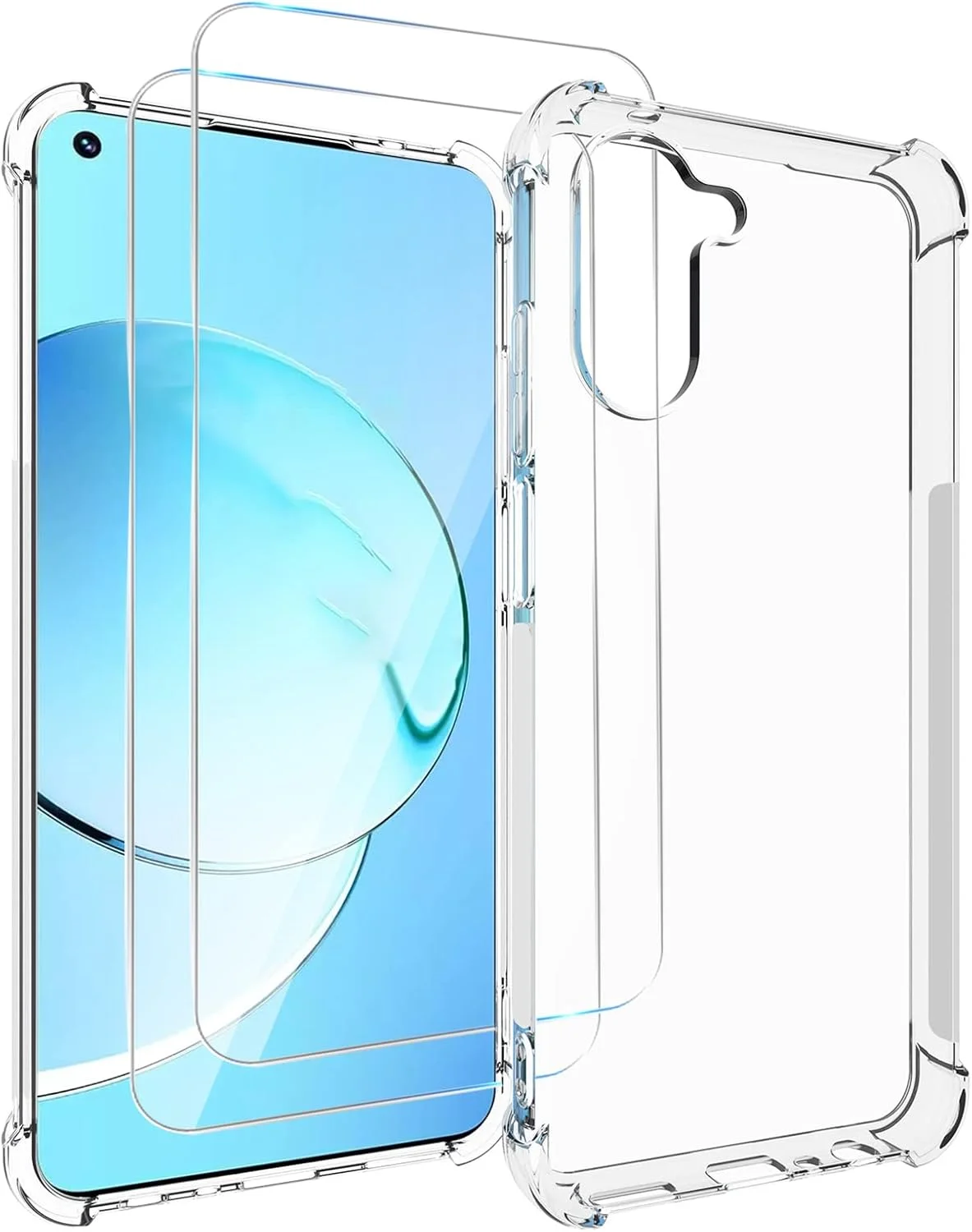 کاور ژله ای GMUJIAO برای گوشی Realme 10 4G به همراه 2 عدد محافظ صفحه نمایش شیشه ای حرارت دیده [2 در 1]، کاور شفاف TPU نرم و ضد ضربه