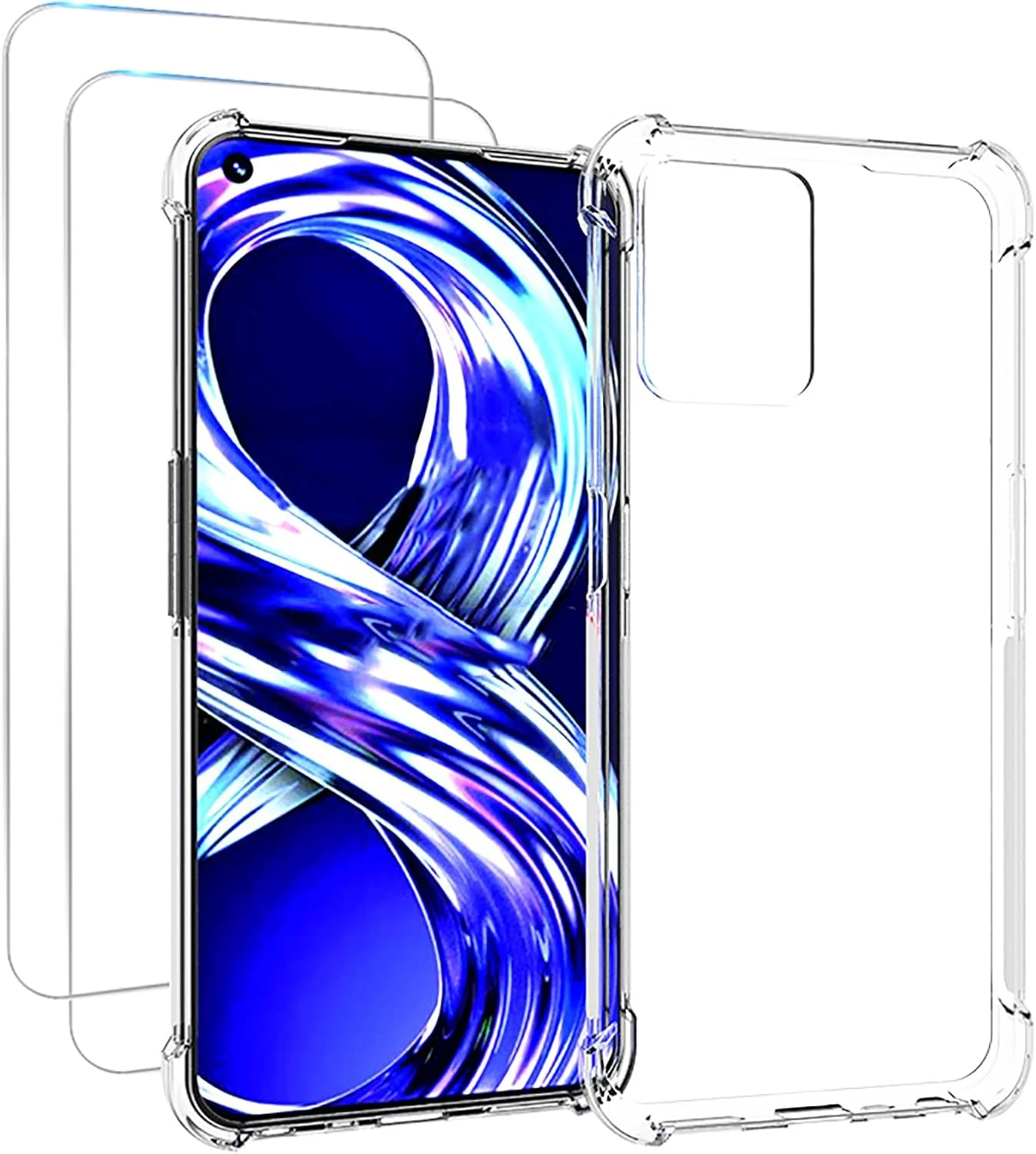 کاور GMUJIAO برای Realme 8i، به همراه 2 عدد محافظ صفحه نمایش شیشه ای حرارت دیده، [2 در 1]، کاور گوشی TPU نرم و شفاف ضد ضربه