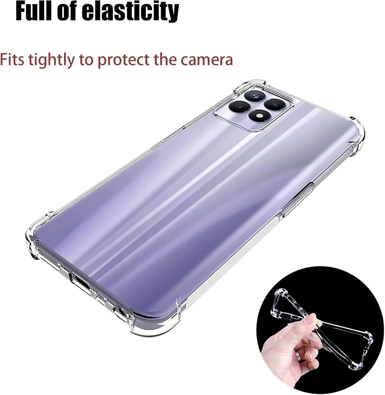 کاور GMUJIAO برای Realme 8i، به همراه 2 عدد محافظ صفحه نمایش شیشه ای حرارت دیده، [2 در 1]، کاور گوشی TPU نرم و شفاف ضد ضربه