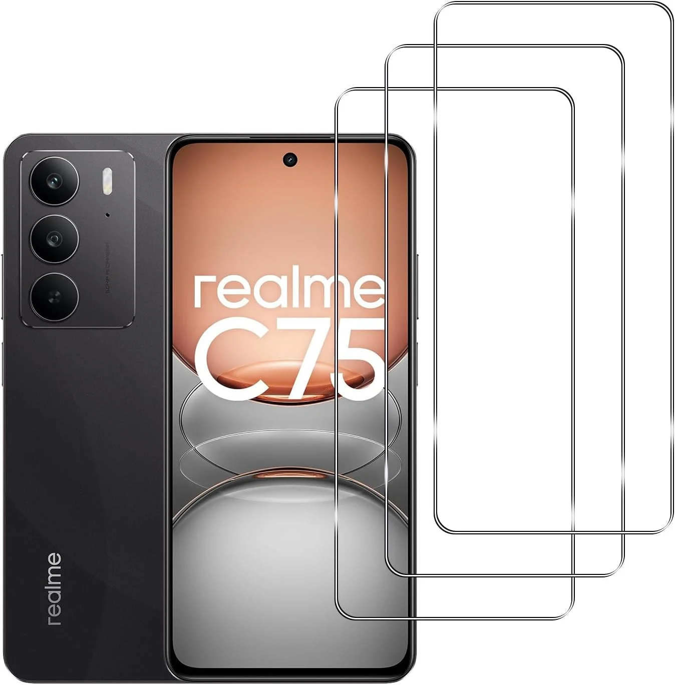 محافظ صفحه نمایش شیشه ای حرارت دیده YIFNTANG [3 عدد] برای Realme C75 4G/Realme 14X 5G، سختی 9H، ضد خش، بدون حباب، محافظ صفحه نمایش شفاف HD سازگار با Realme 14X 5G/Realme C75 4G