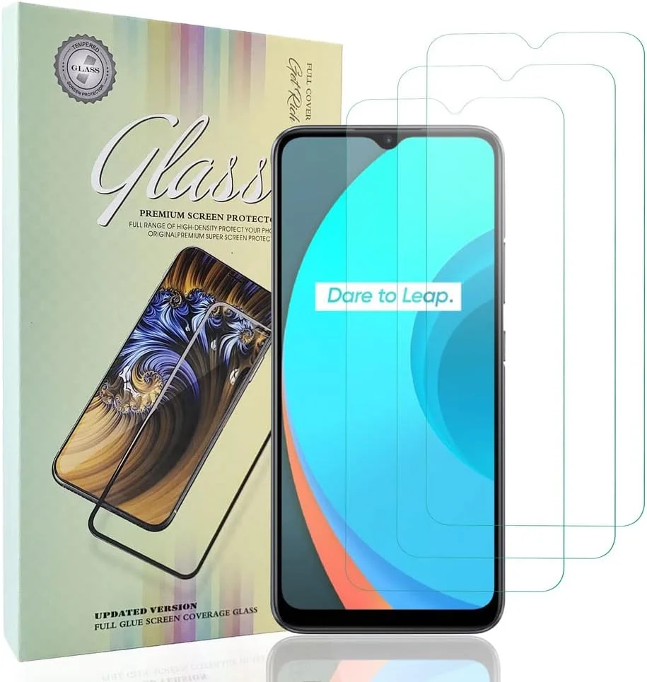 محافظ صفحه نمایش KLYEU برای Realme C11، شیشه حرارت دیده با سختی 9H، فیلم محافظ زرهی تلفن همراه HD، 3 عدد