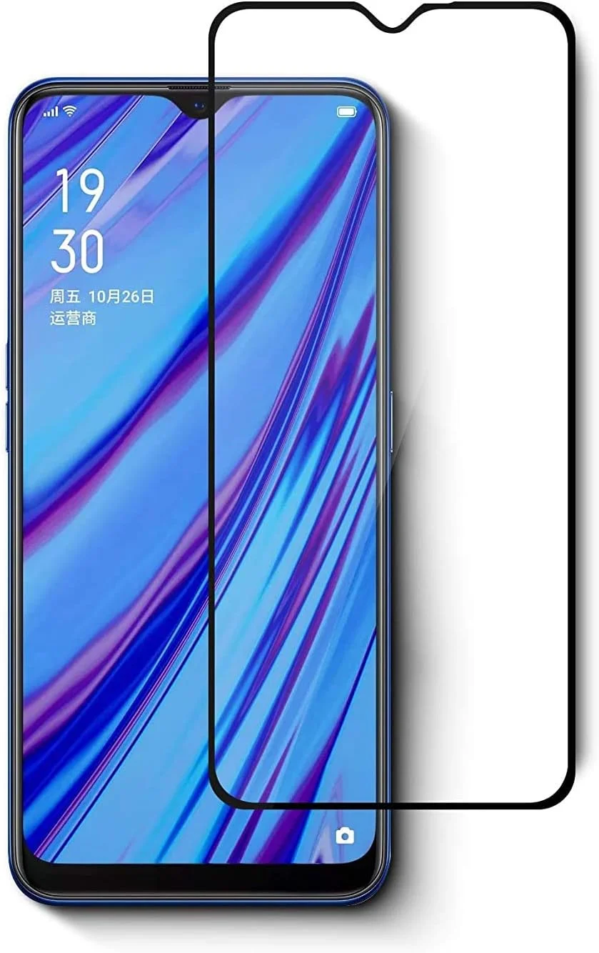محافظ صفحه نمایش شیشه ای خمیده 5D تمام صفحه Muzz Realme C3، مقاوم در برابر خراش و با کیفیت بالا، با قابلیت لمس 5D، مناسب برای گوشی Realme C3 - مشکی