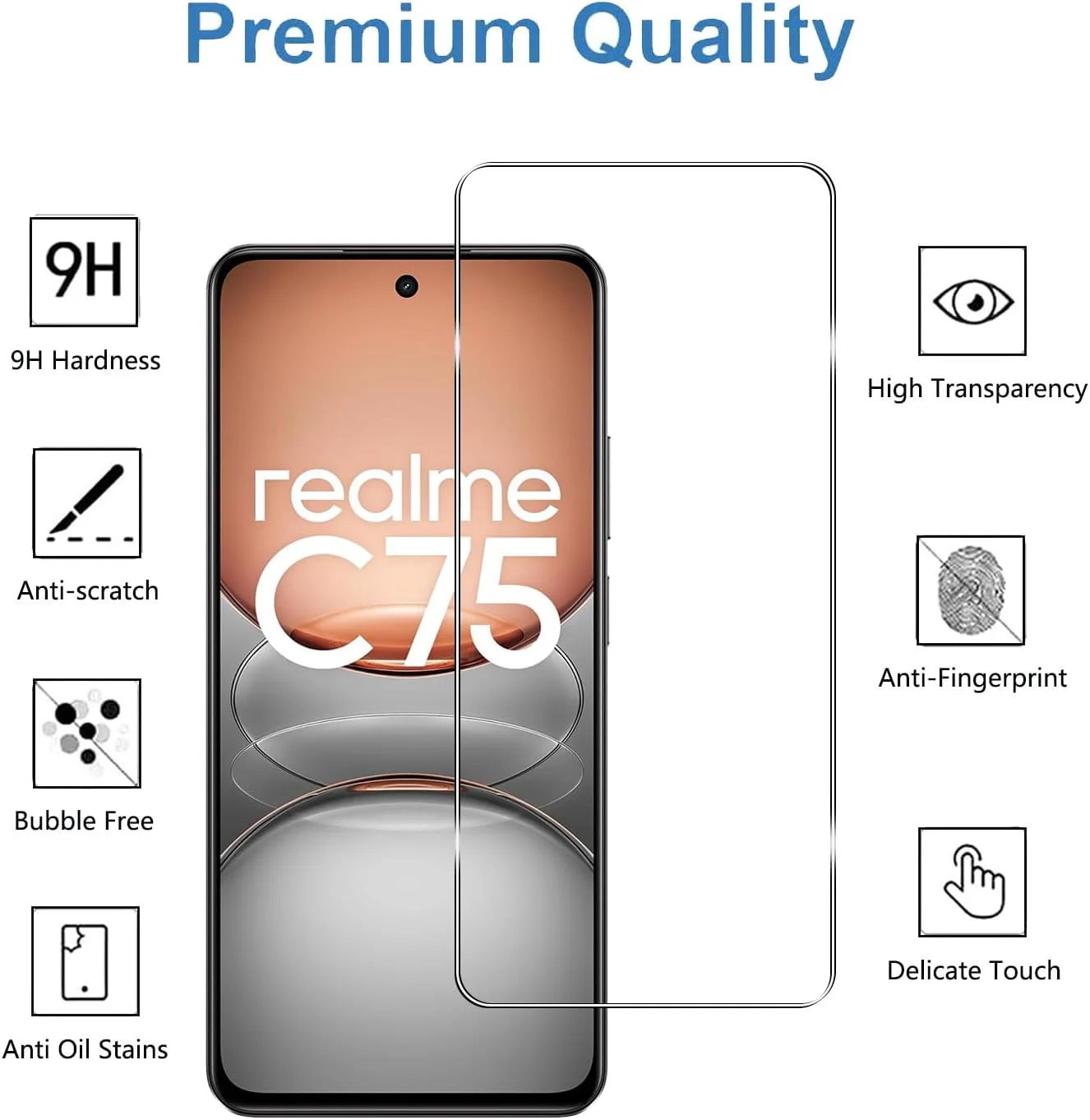 محافظ صفحه نمایش شیشه ای حرارت دیده YIFNTANG [3 عدد] برای Realme C75 4G/Realme 14X 5G، سختی 9H، ضد خش، بدون حباب، محافظ صفحه نمایش شفاف HD سازگار با Realme 14X 5G/Realme C75 4G