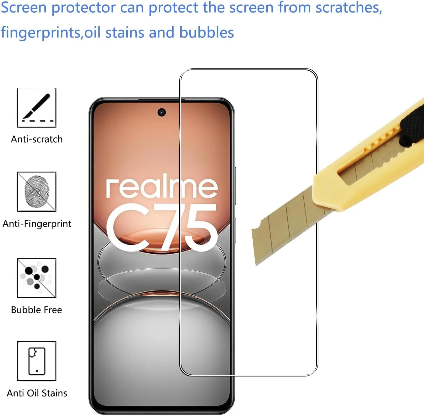 محافظ صفحه نمایش شیشه ای حرارت دیده YIFNTANG [3 عدد] برای Realme C75 4G/Realme 14X 5G، سختی 9H، ضد خش، بدون حباب، محافظ صفحه نمایش شفاف HD سازگار با Realme 14X 5G/Realme C75 4G