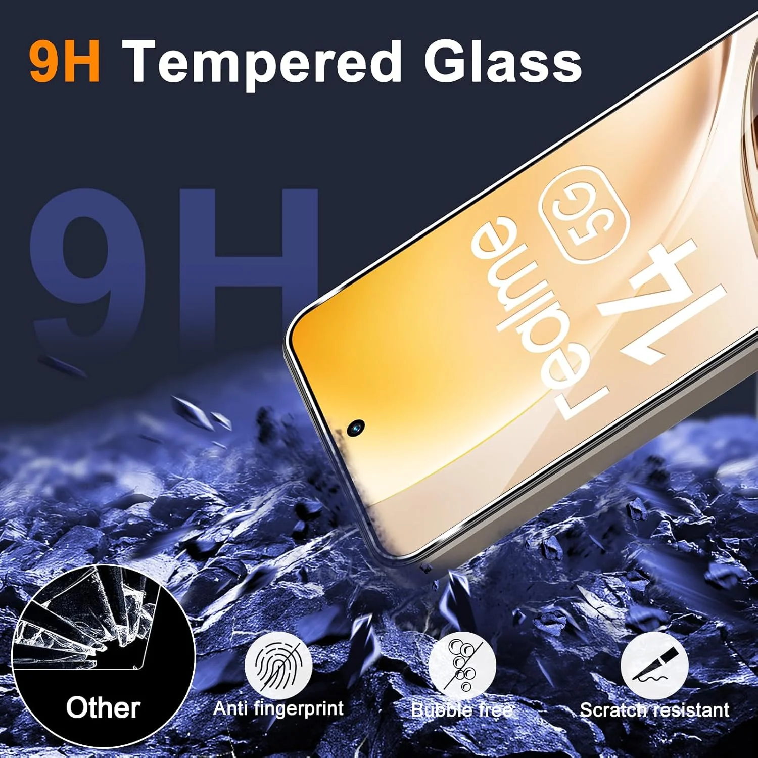 محافظ صفحه نمایش شیشه ای GEEMEE بسته 2 عددی مناسب برای Realme 14 5G/Realme 14T به همراه 2 عدد محافظ لنز دوربین، فیلم ضد خش با سختی 9H، محافظ صفحه نمایش شیشه ای HD