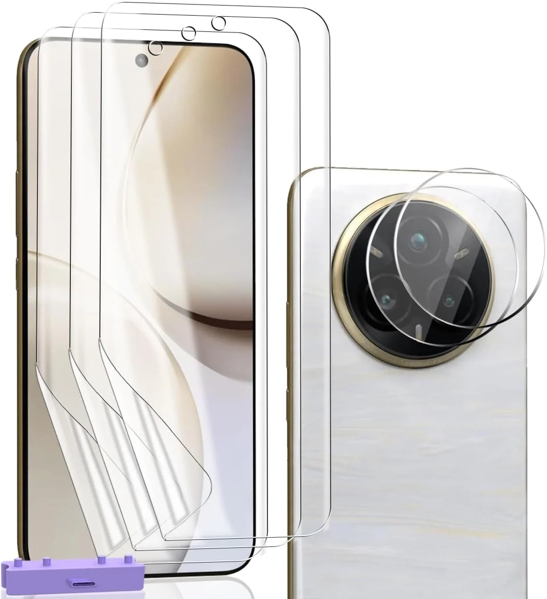 محافظ صفحه نمایش Zerrshoo برای Realme 14 Pro Plus/Realme 14 Pro+، فیلم TPU انعطاف پذیر 3 عدد و لنز شیشه ای حرارت دیده 2 عدد، فیلم های محافظ ضد خش HD شفاف