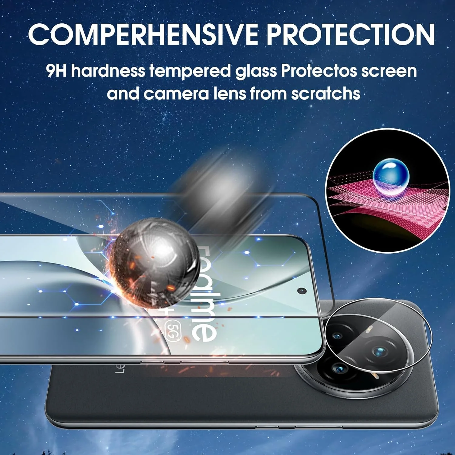 محافظ صفحه نمایش شیشه ای لوتری برای Realme 14 Pro Plus، 2+2 تکه محافظ صفحه نمایش سه بعدی + محافظ لنز دوربین، شیشه محافظ سخت با وضوح HD و سختی 9H، محافظ صفحه نمایش ضد خش و بدون حباب