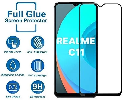 محافظ صفحه نمایش سه بعدی MUZZ Realme C11 با سختی 9H، ضد خش، شیشه حرارت دیده، محافظ صفحه نمایش بدون حباب برای Realme C11