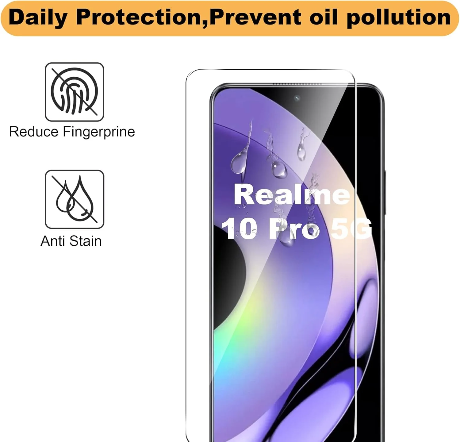 محافظ صفحه نمایش شیشه ای Realme 10 Pro، ضد خش، سختی 9H، فیلم محافظ HD برای Realme 10 Pro شفاف