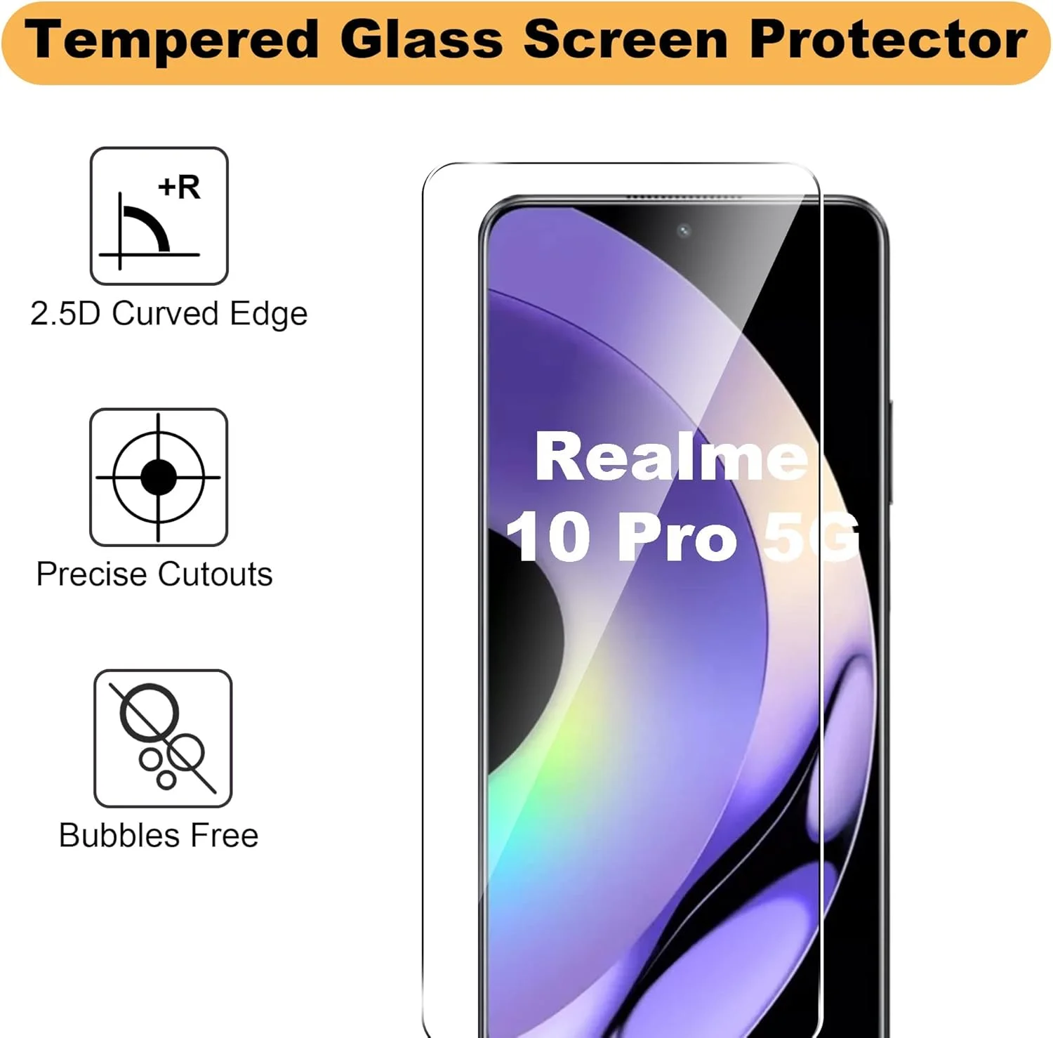 محافظ صفحه نمایش شیشه ای Realme 10 Pro، ضد خش، سختی 9H، فیلم محافظ HD برای Realme 10 Pro شفاف