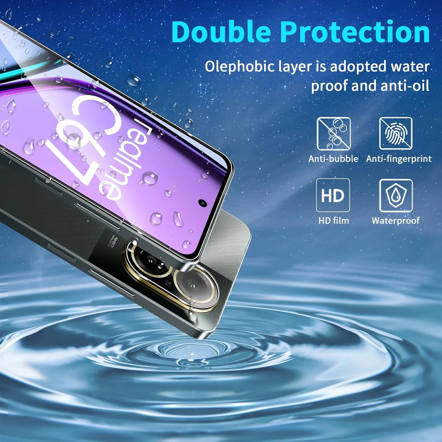 محافظ صفحه نمایش شیشه ای Lutree برای Realme C67 4G، 2 + 2 عدد شیشه محافظ + محافظ لنز دوربین، سختی 9H، محافظ صفحه نمایش HD ضد خش و بدون حباب