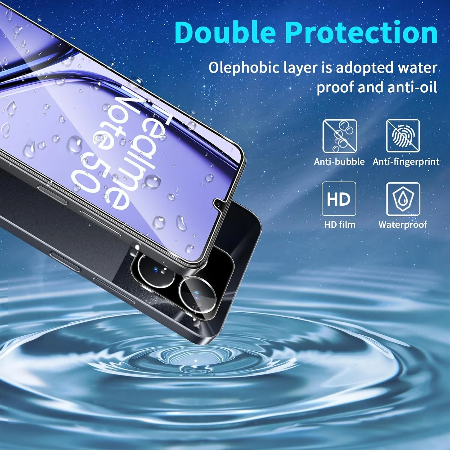 محافظ صفحه نمایش شیشه ای Lutree برای Realme Note 50 / Realme C51، بسته 2 عددی + 2 شیشه محافظ + فیلم محافظ دوربین (مشکی)، محافظ صفحه نمایش HD با سختی 9H، بدون حباب، ضد خش