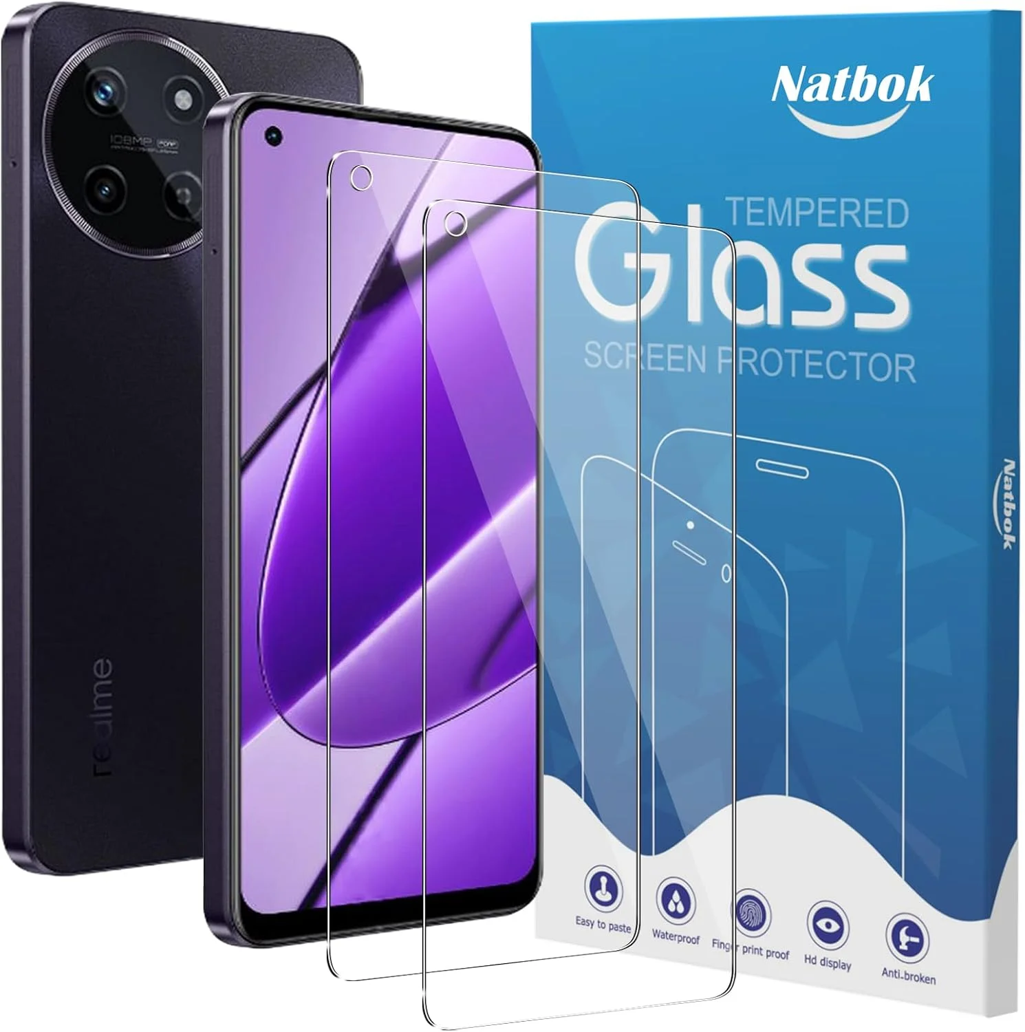 محافظ صفحه نمایش شیشه ای تمپرد ناتباک مدل Realme 11 4G، سختی 9H، فوق العاده مقاوم، ضد اثر انگشت، بدون حباب، HD-Clear، پوشش کامل فیلم گوشی برای Realme 11 4G [نصب آسان] (2 عدد)