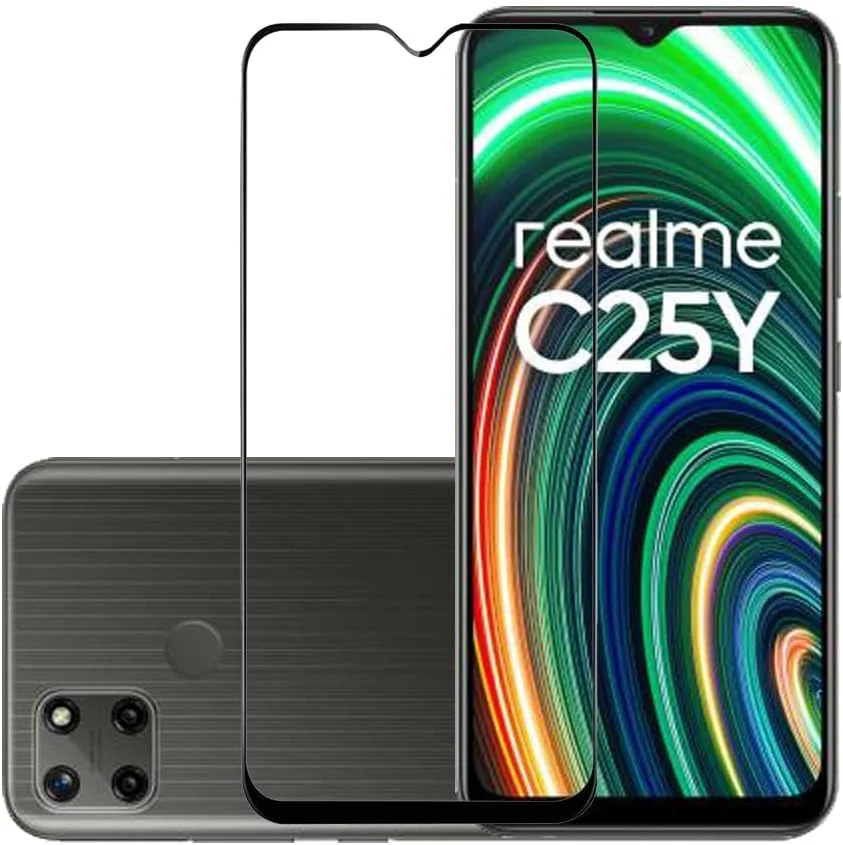 محافظ صفحه نمایش شیشه ای حرارت دیده خمیده لبه به لبه Muzz با سختی 9H برای Realme C25Y / Realme C25Y مشکی