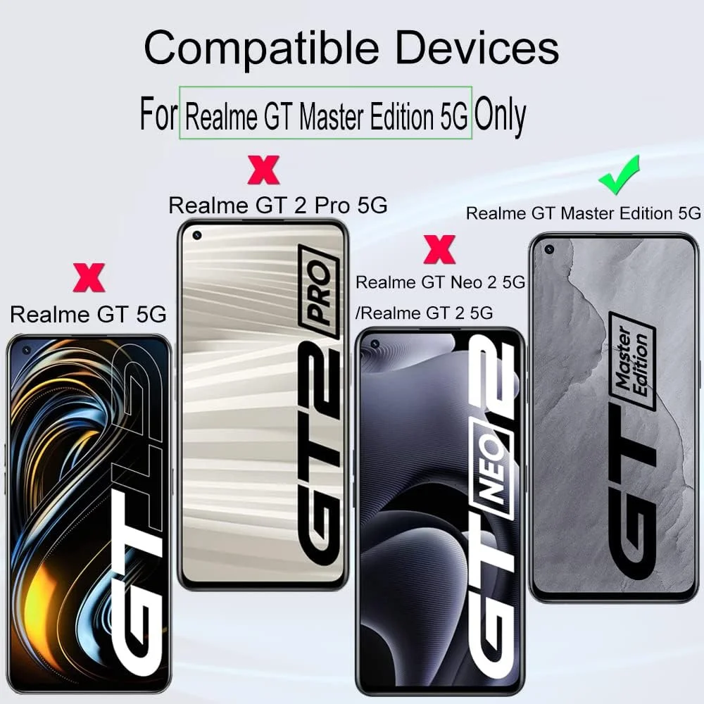 محافظ صفحه نمایش IBYWIND برای Realme GT Master Edition، بسته 2 عددی شیشه حرارت دیده با سختی 9H، همراه با 1 عدد محافظ لنز دوربین، 1 عدد فیلم فیبر کربن پشت، نصب آسان