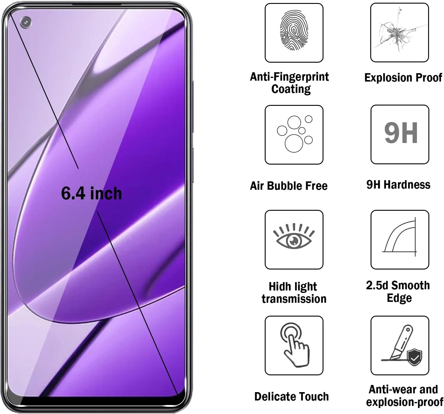 محافظ صفحه نمایش شیشه ای تمپرد ناتباک مدل Realme 11 4G، سختی 9H، فوق العاده مقاوم، ضد اثر انگشت، بدون حباب، HD-Clear، پوشش کامل فیلم گوشی برای Realme 11 4G [نصب آسان] (2 عدد)