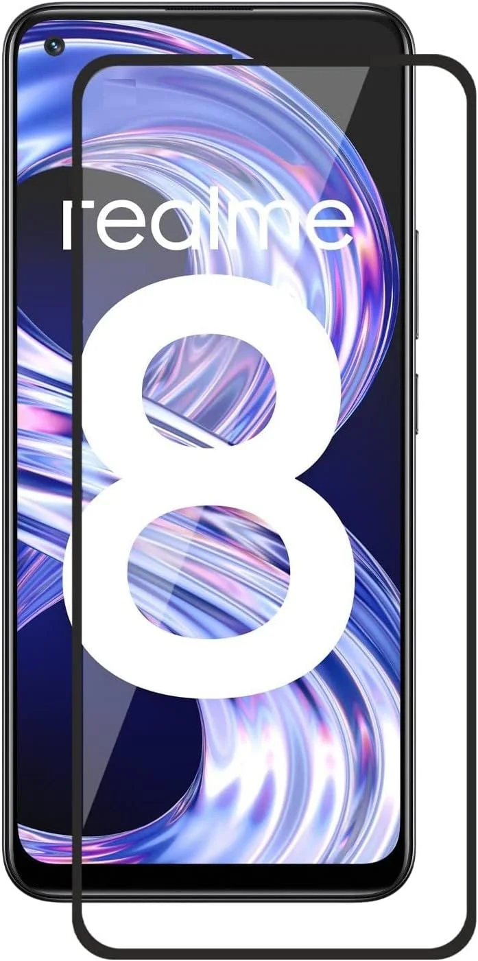 محافظ صفحه نمایش شیشه ای سازگار با Realme 8 Pro، پوشش کامل صفحه نمایش فیلم شیشه ای حرارت دیده، سختی 9H، شفافیت HD، مقاوم در برابر خراش، ضد خرد شدن، نصب آسان، سازگار با قاب