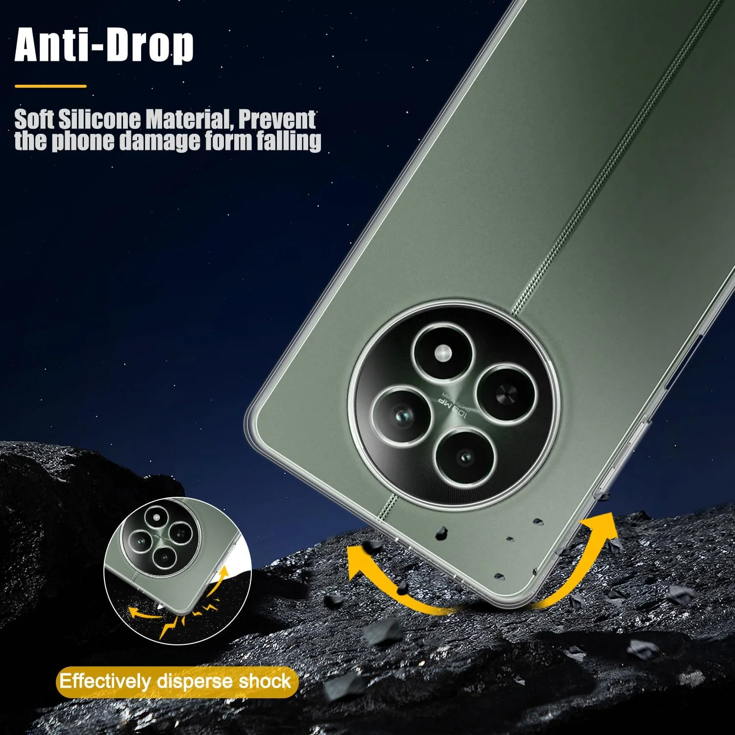 کاور سیلیکونی Holilo + 2 عدد محافظ صفحه نمایش برای Realme 12 5G/Realme 12 x 5G، شیشه حرارت دیده HD با سختی 9H، کاور موبایل باریک و نرم مقاوم در برابر خراش