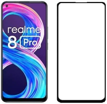 محافظ صفحه نمایش شیشه ای سازگار با Realme 8 Pro، پوشش کامل صفحه نمایش فیلم شیشه ای حرارت دیده، سختی 9H، شفافیت HD، مقاوم در برابر خراش، ضد خرد شدن، نصب آسان، سازگار با قاب