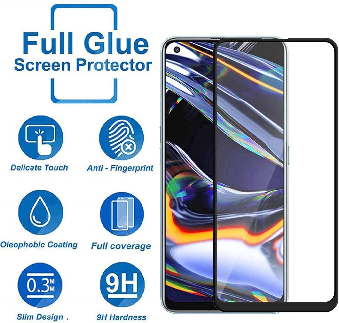 محافظ صفحه نمایش شیشه ای حرارت دیده با سختی 9H، لبه به لبه خمیده برای گوشی ریلمی 7 پرو - مشکی