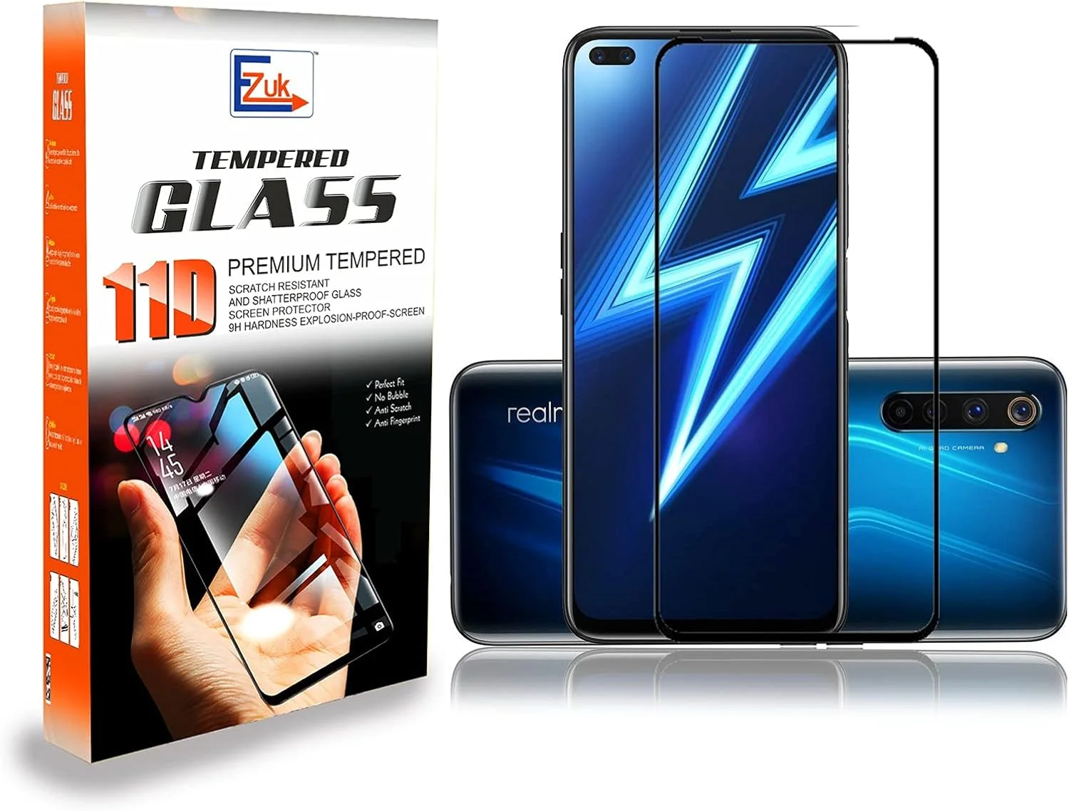 محافظ صفحه نمایش شیشه ای حرارت دیده پریمیوم Ezuk برای Realme 6 Pro [نصب آسان، مقاومت 9H در برابر خراش، ضد حباب] (مشکی)