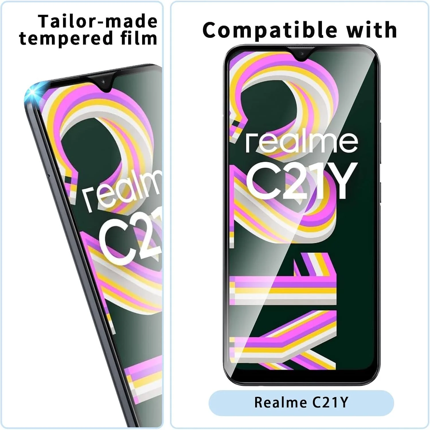 محافظ صفحه نمایش شیشه ای سازگار با Realme C21Y، پوشش کامل صفحه نمایش فیلم شیشه ای حرارت دیده با سختی 9H، شفافیت HD، مقاوم در برابر خراش، ضد خرد شدن، نصب آسان، سازگار با قاب محافظ صفحه نمایش شیشه ای سازگار با Realme C21Y، پوشش کامل صفحه نمایش فیلم شیشه ای حرارت دیده با سختی 9H، شفافیت HD، مقاوم در برابر خراش، ضد خرد شدن، نصب آسان، سازگار با قاب