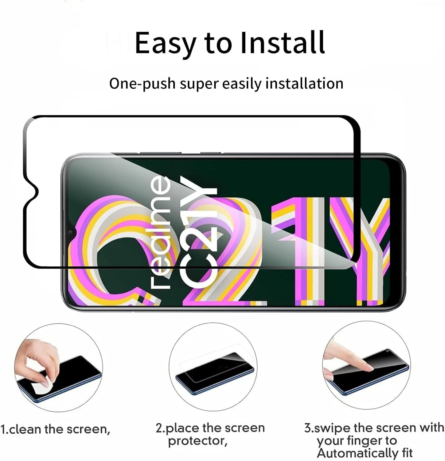 محافظ صفحه نمایش شیشه ای سازگار با Realme C21Y، پوشش کامل صفحه نمایش فیلم شیشه ای حرارت دیده با سختی 9H، شفافیت HD، مقاوم در برابر خراش، ضد خرد شدن، نصب آسان، سازگار با قاب محافظ صفحه نمایش شیشه ای سازگار با Realme C21Y، پوشش کامل صفحه نمایش فیلم شیشه ای حرارت دیده با سختی 9H، شفافیت HD، مقاوم در برابر خراش، ضد خرد شدن، نصب آسان، سازگار با قاب