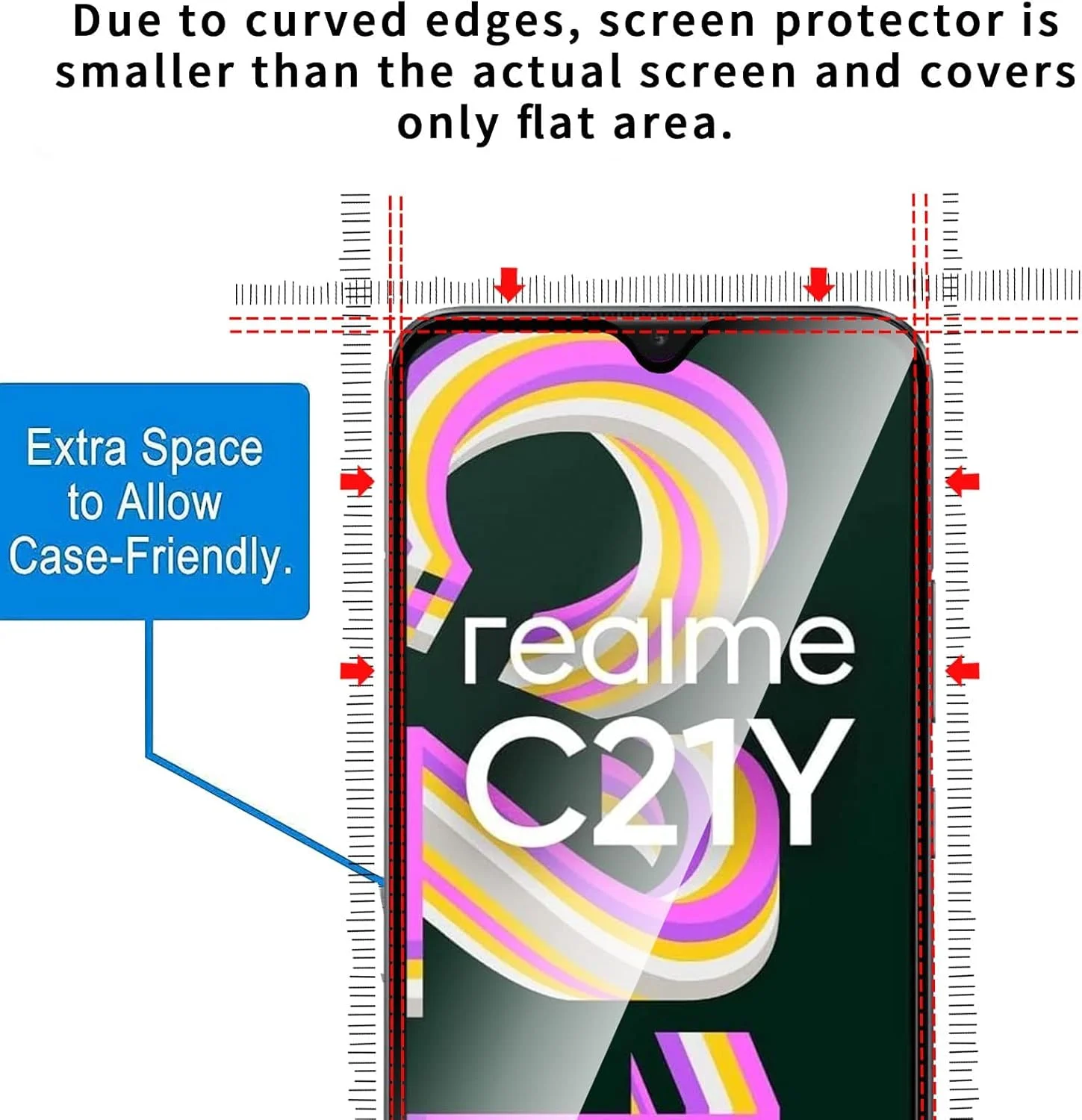 محافظ صفحه نمایش شیشه ای سازگار با Realme C21Y، پوشش کامل صفحه نمایش فیلم شیشه ای حرارت دیده با سختی 9H، شفافیت HD، مقاوم در برابر خراش، ضد خرد شدن، نصب آسان، سازگار با قاب محافظ صفحه نمایش شیشه ای سازگار با Realme C21Y، پوشش کامل صفحه نمایش فیلم شیشه ای حرارت دیده با سختی 9H، شفافیت HD، مقاوم در برابر خراش، ضد خرد شدن، نصب آسان، سازگار با قاب