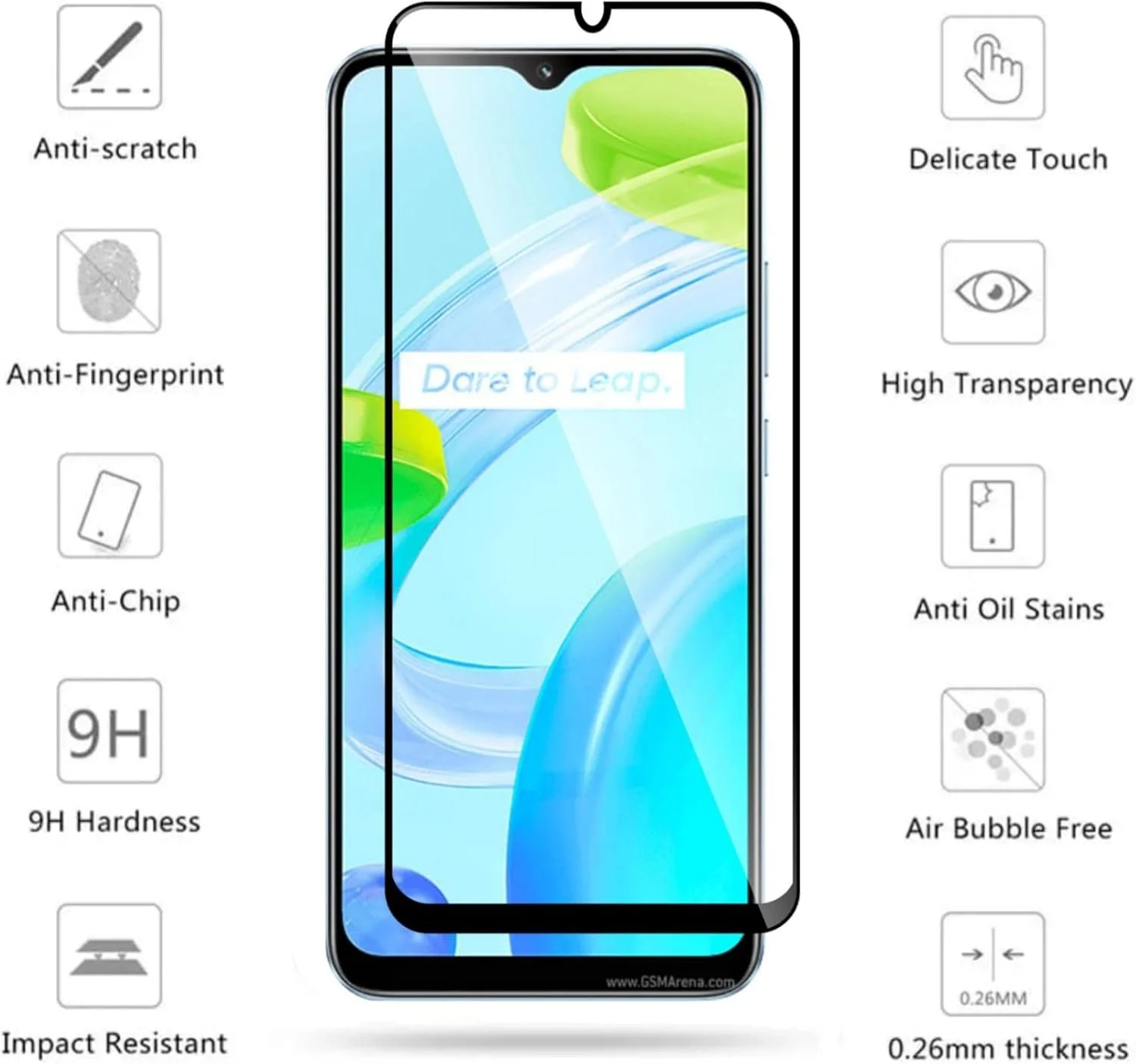 محافظ صفحه نمایش شیشه ای حرارت دیده فول چسب لبه به لبه EMODIL برای Realme C30 / Realme C31 محافظ صفحه نمایش شیشه ای حرارت دیده فول چسب لبه به لبه EMODIL برای Realme C30 / Realme C31