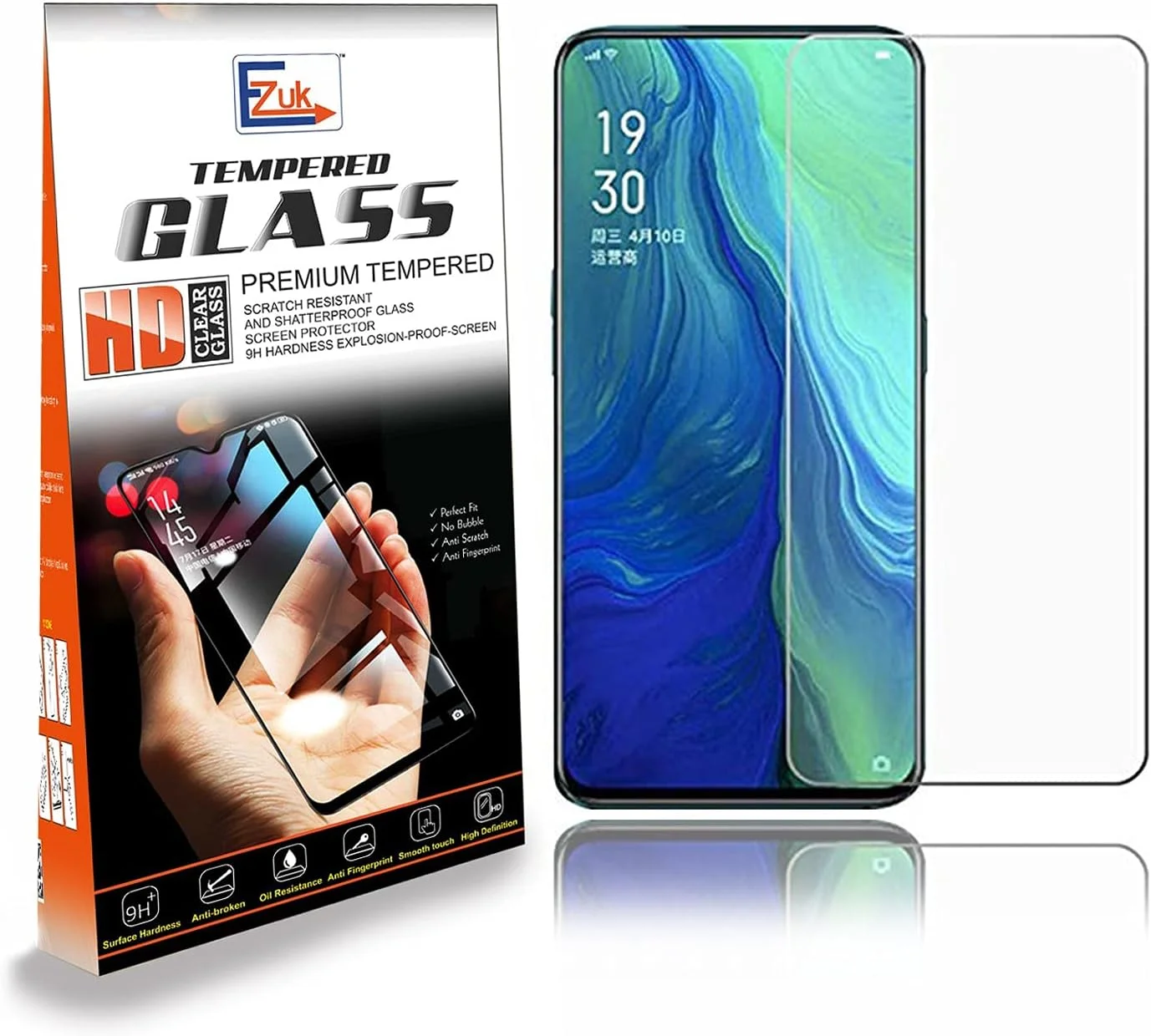 محافظ صفحه نمایش شیشه ای حرارت دیده پریمیوم Ezuk برای Realme Reno 2 و Reno 2F [نصب آسان، مقاومت در برابر خراشیدگی 9H، ضد حباب] (شفاف)