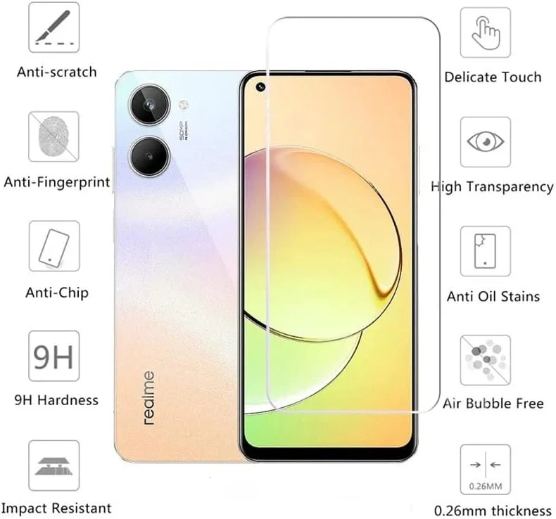 محافظ صفحه نمایش شیشه ای Realme 10، ضد خش، سختی 9H، فیلم محافظ HD برای گوشی اوپو Realme 10 4G شفاف
