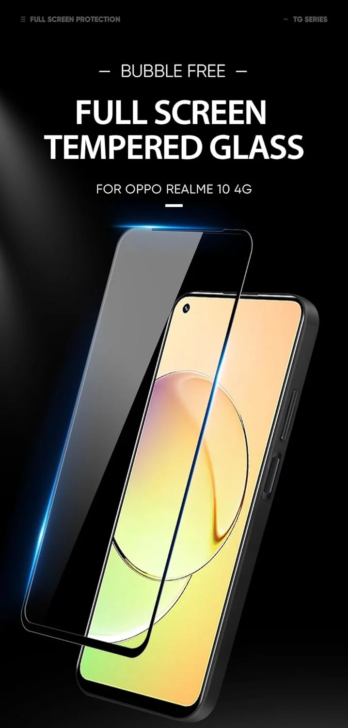 محافظ صفحه نمایش شیشه ای حرارت دیده 9D داکس داکیس، طراحی شده برای Realme 10 4G، شیشه آلومینیوم-سیلیکون 0.33 میلی متری ضد جاسوسی - مشکی (تک بسته ای)