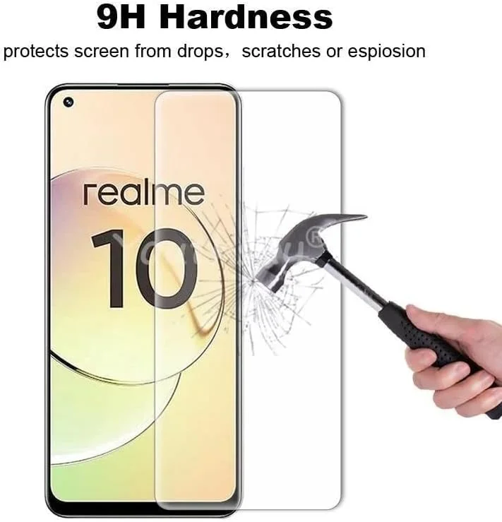 محافظ صفحه نمایش شیشه ای Realme 10، ضد خش، سختی 9H، فیلم محافظ HD برای گوشی اوپو Realme 10 4G شفاف